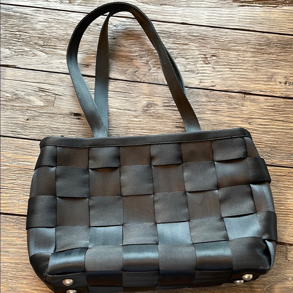 Harvey’s Black Tote Bag with Woven Design and Sturdy Handles
